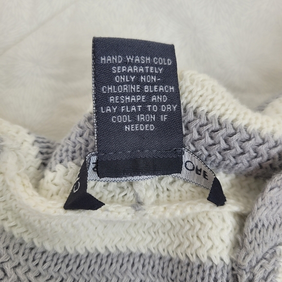 Chelsea & Theodore long gray white hoodie stripes sweater nautical cozy beach M - Picture 9 of 11